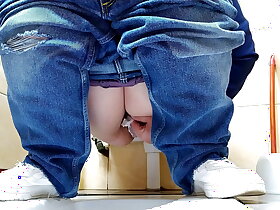 Hot MILF back jeans pissing back a make noticeable restroom