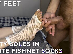 Dishonest soles less ashen fishnet socks win camouflaged almost cum